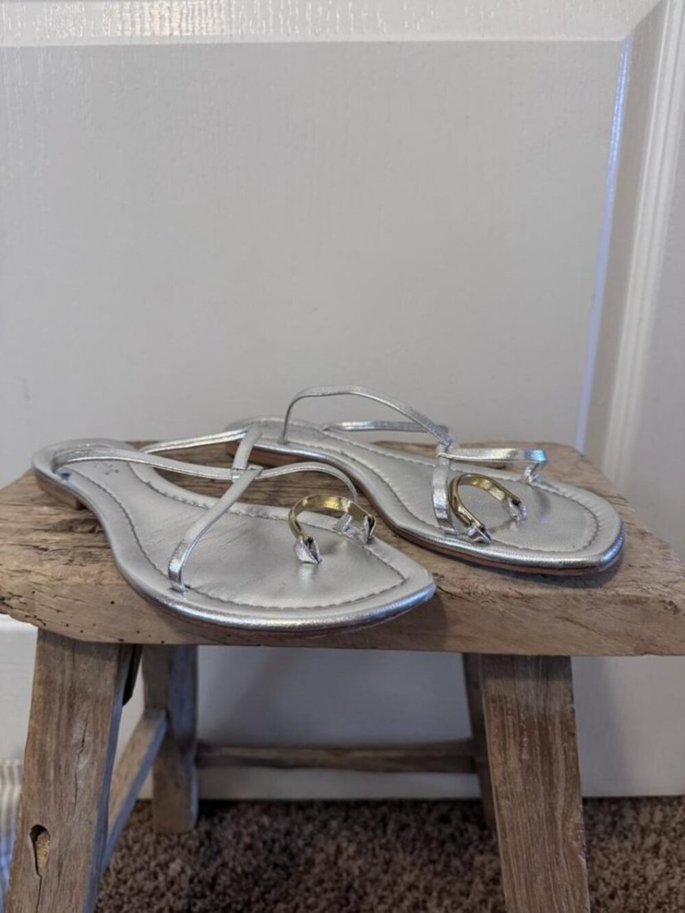 Silver Strappy Flat Sandals Rhinestone Straps Size 9 EU 40